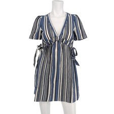 Striped Mini Babydoll Dress Pockets Side Tie Coastal Cottage Resort Boho XSmall