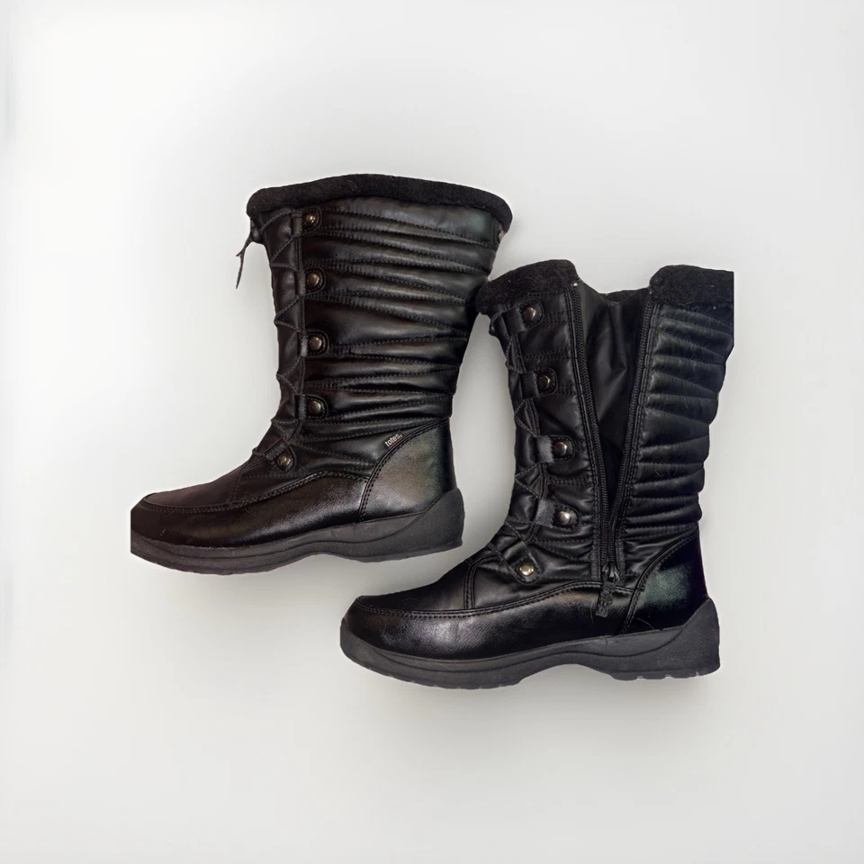 Totes Negro Impermeable Invierno Botas para Nieve Borde de Piel Con Cordones Comodidad Talla 7 Foto 4 de 4