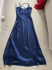 Yessica Navy Satin Maxi Dress - Size 34 (UK 6) - Rhinestone Straps