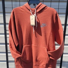 Nike Men's Rust Fleece Hooded Pullover Hoodie Logo Size Small