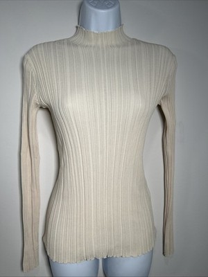 Acne Studios Top Sweater Sz Small Ribbed Mock Neck Fitted Long Sleeve Cream Knit