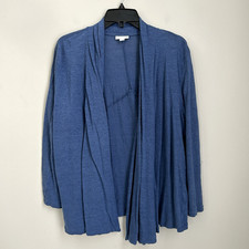 J. Jill Love Linen Open Cardigan Women Large Petite Navy Beachy Coastal Minimal