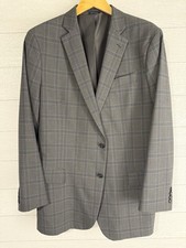 Stafford Tailored Culture Gray Blue Plaid Sport Coat Blazer Suit Jacket 46 46L
