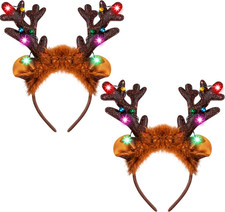 Combo Pack of 2 LED Light-Up Christmas Reindeer Antler Headbands