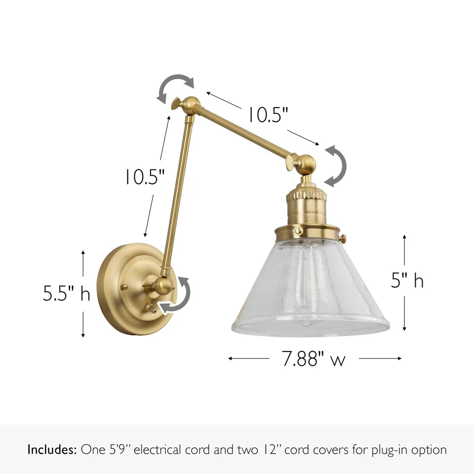 Augustin Wall Sconce, 1-Light, Swing Arm, Seeded Glass, Hardwire/Plug-in Easy... - Image 2 of 4