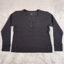 Everlane Shirt Womens Medium Gray Thermal Boxy Henley Organic Cotton Cozy Waffle