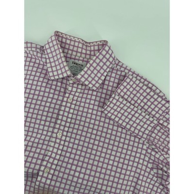 TM Lewin Luxury Shirt French Cuff Regular Fit Purple Plaid Long Sleeve Button Up