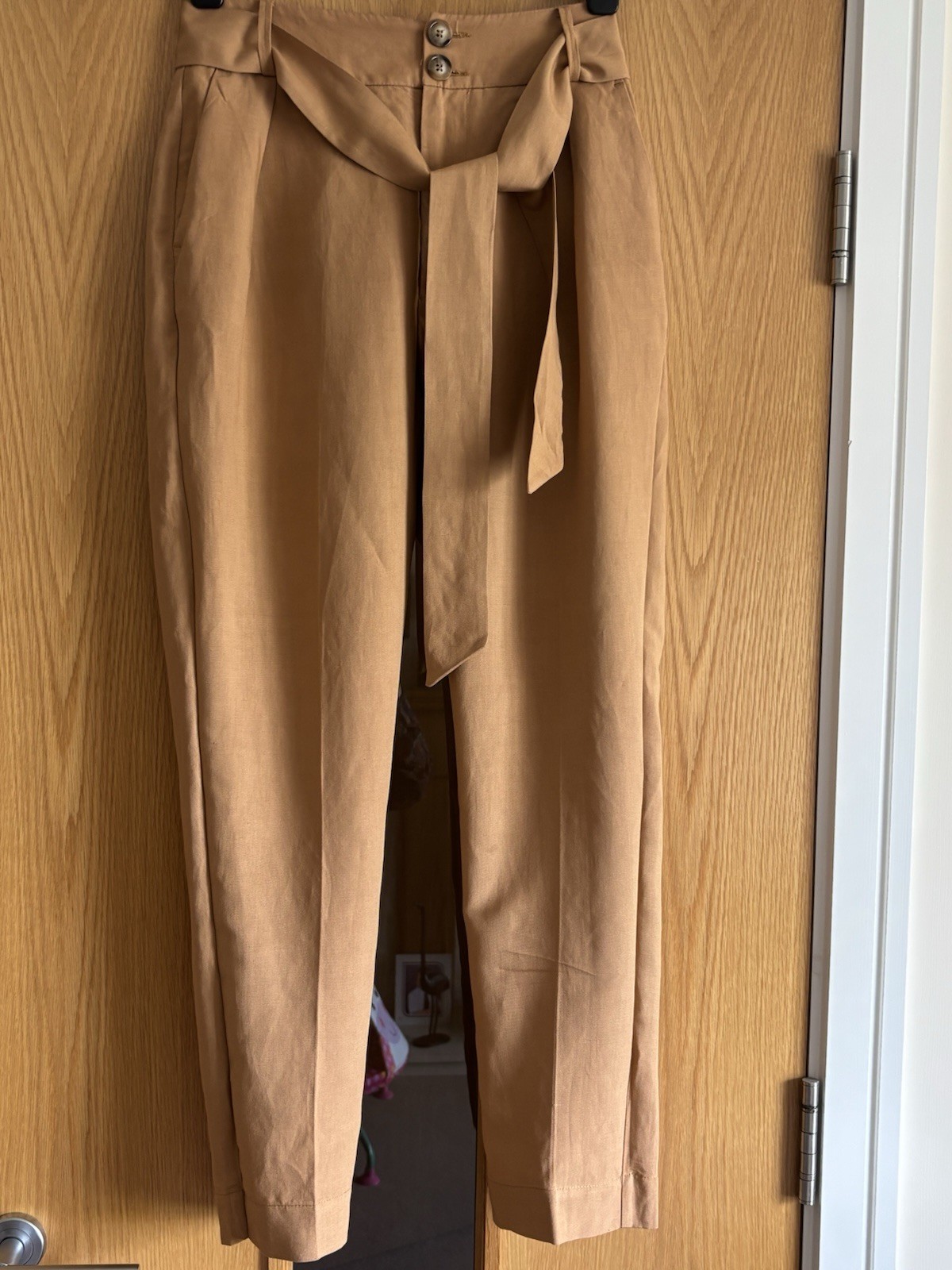 DAY BIRGER MIKKELSEN Tan PAPERBAG WAIST Tie Belt CROP Trousers UK 6 W26 L26 ARTY