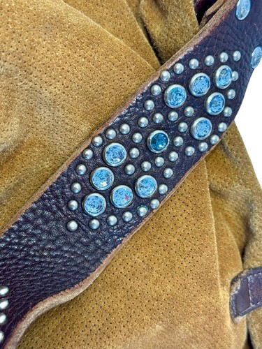 Y2K Vintage TYLIE MALIBU Brown Suede Rhinestone Studded Boho Hobo Purse Cali USA - Picture 10 of 13