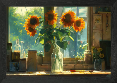 Gerahmtes Wandbild Sonnenblumenstrauß Landhaus Poster Leinwanddruck Bild