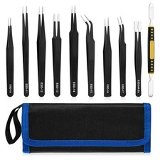 10 PCS Precision Tweezers Set, Stainless Steel ESD Anti-Static Tweezer Kit