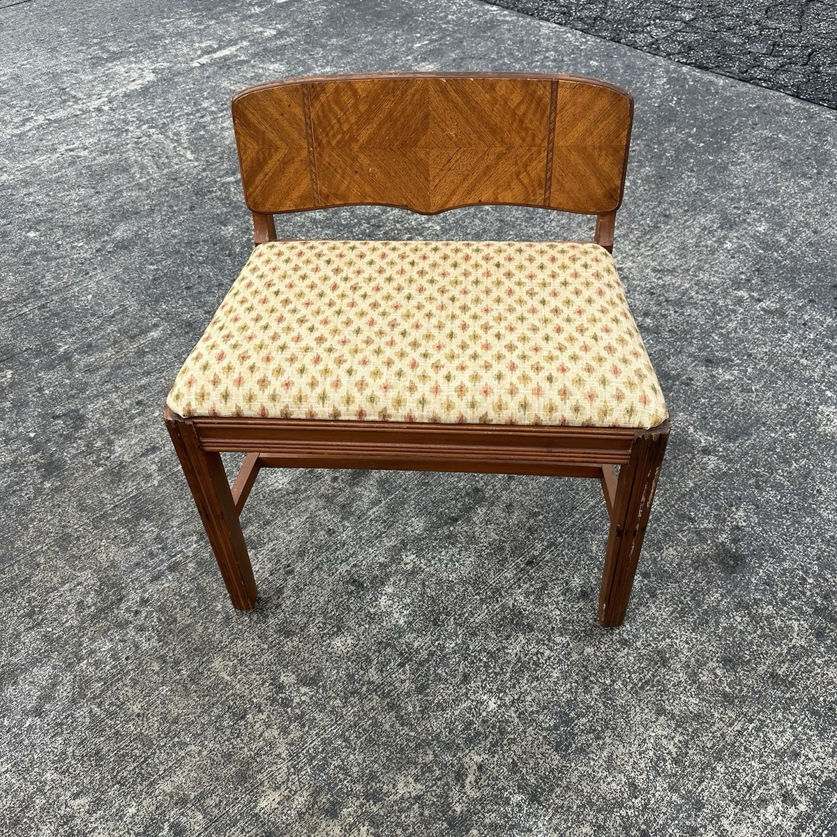 Vintage Art Deco Waterfall Wood Vanity Bench Seat Dressing Chair