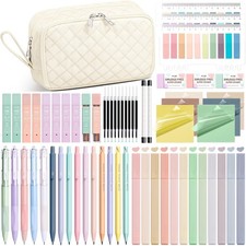 62PCS Aesthetic School Supplies with Cute Pencil Case, Pastel Highlighters Bl...