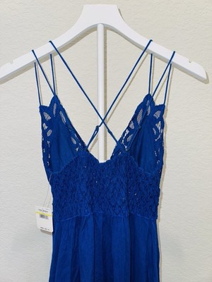 Free People Adella Blue Lace Mini Slip Dress V-Neck Strappy Ruffle Size M  NWT | eBay