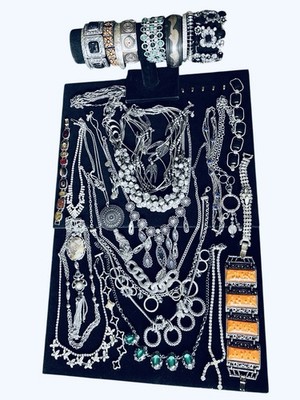 Vintage & Modern Silver Tone & Classic Bold Rhinestone Statement Jewelry Lot 26