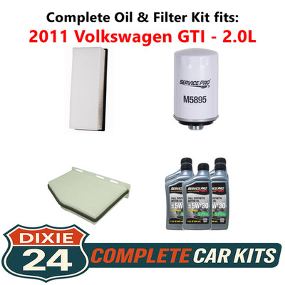 2011 Volkswagen GTI 2.0L Complete Oil, Air & Cabin Filter Kit (5W-30)