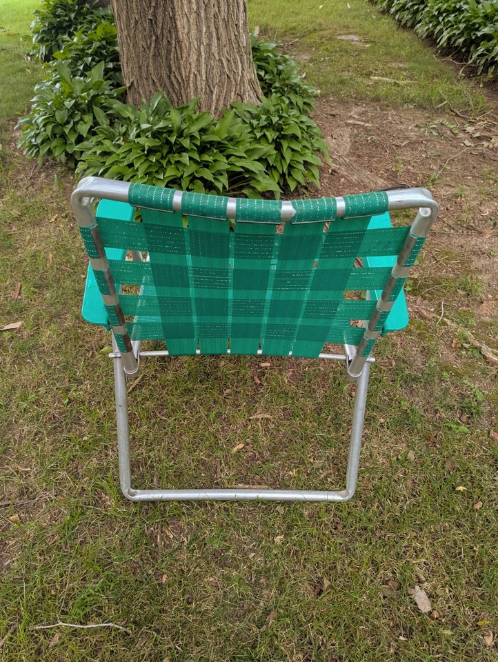 Cadeira de gramado vintage de alumínio com teia dobrável pátio externo assento clássico - Imagem 2 de 4