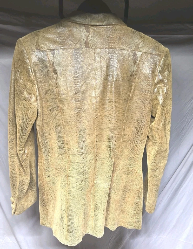 缓存,VNTG 棕褐色蛇皮印花 Dbl 排扣皮革西装外套和迷你裙,尺寸 4 — 第 3/4 张图片