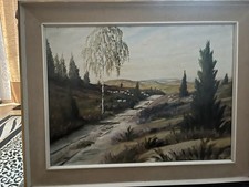 Ölgemälde Landschaft mit Schaf  Herde Vintage 60er/70er