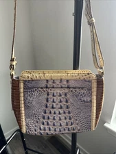 Brahmin Medium Leather Crossbody Bag Embossed Snakeskin Pattern Blue