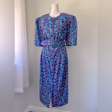 Vintage ‘90s Papell Boutique Multicolored Geometric Print Half Sleeve Midi Dress