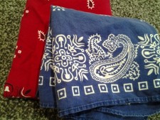 2 Vtg faded Square Paisley BANDANA HANKY COTTON WESTERN COWBOY HIPPIE BIKER