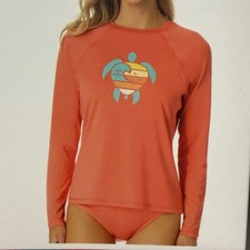Life Is Good Sun Shirt Long Sleeve UPF 50 Beach CORAL TURTLE Rash Guard L