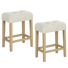 Modern Counter Height Bar Stools Set of 2 with Rubber Wood Legs-Beige and Natura