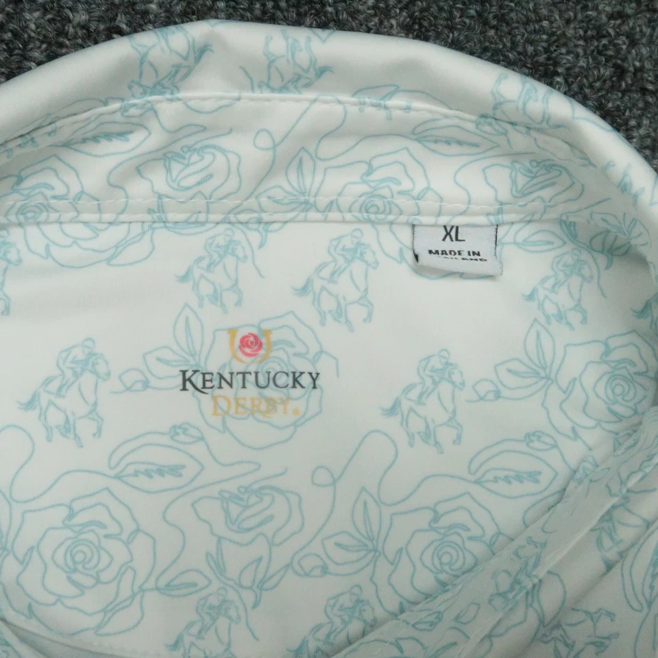 Рубашка мужская Kentucky Derby очень большая белая синяя с цветочным узором для скачек на лошадях бамбуковая размер XL - Изображение 3 из 4