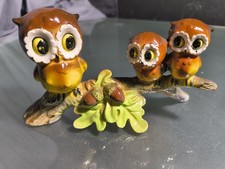 Vintage Norcrest Owl Family Tree Branch Cottagecore Japan Painted Ceramic MCM
