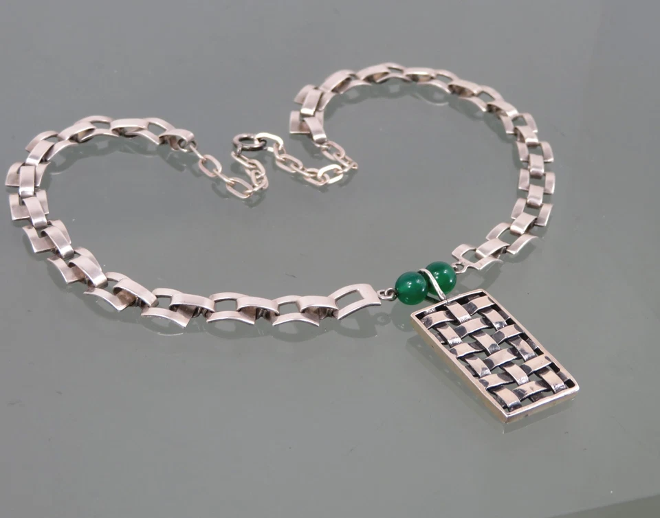 Collana Vintage In Argento Con Perle Di Ametista Verde ° 925 Sterling Silver - Immagine 2 di 4