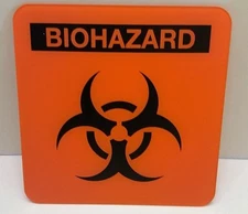 BIOHAZARD Plastic 6" X 6" Orange Sign WALL ART DECOR Man Cave Kids Room Bathroom
