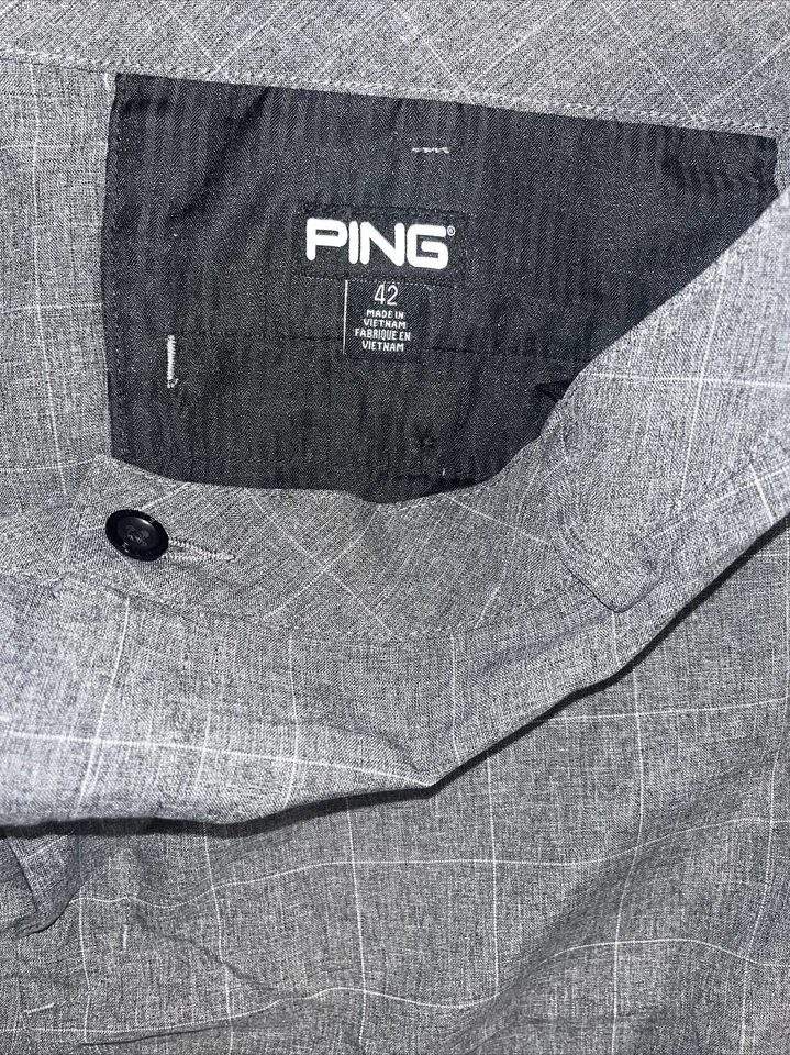 Pantalones Cortos de Rendimiento de Golf Ping Para Hombre Talla 42 Poliéster Gris/Blanco Ventana PaPlaid Foto 4 de 4