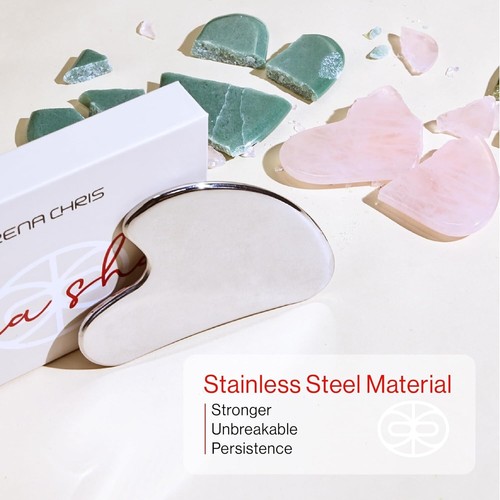 Premium Gua Sha Strumenti Viso - Scolpire Mascelle, Ridurre Gonfiore - Argento - Foto 5 di 8