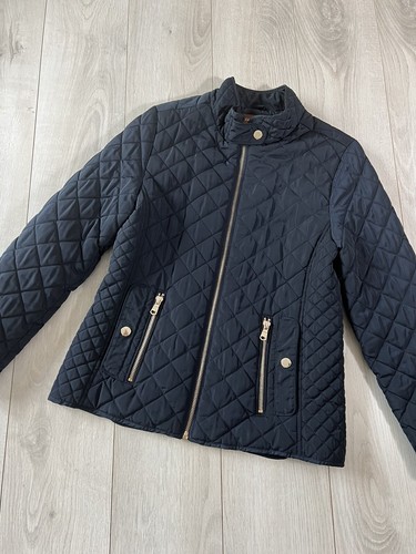 Zara Girls Navy Quilted Gold Zip Detail Pocket Paded Jacket Sz 11-12