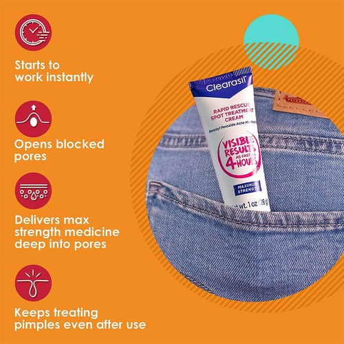 Clearasil Rapid Rescue Spot Treatment Cream Acne Relief, 1 Ounce (Pack of 2) - 第 2/9 張圖片