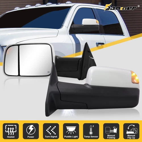Painted White PW7 Towing Mirrors LED Amber Signal For 2019-2024 Ram 1500 Classic