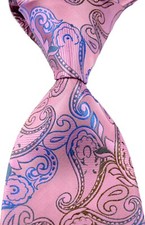 New Classic Floral Pink Blue JACQUARD WOVEN 100 Silk Men's Tie Necktie