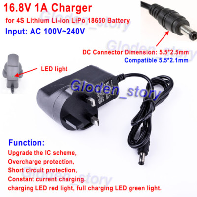 Universal 16.8V 1A Li-ion Battery Charger Adapter - Multi-Voltage AC Charger With US Plug