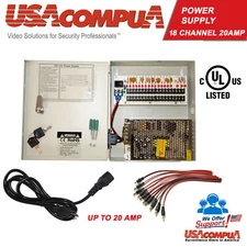 18 CH Power Supply CCTV Camera 18Port 12VDC 20A+Pigtail Auto Reset professional 
