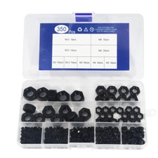 350pcs Metric Black Hex Nuts Assortment Kit 9 Sizes Carbon Steel for Screw Bolt