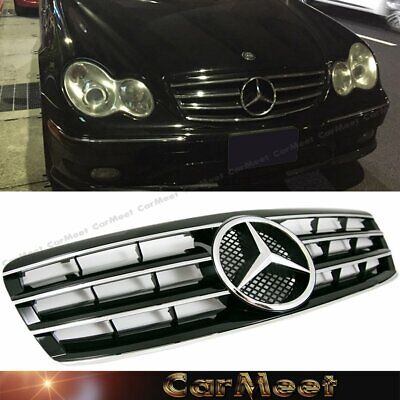 For BENZ 01-07 W203 C-Sedan Tuning SL Type Front Grille Shiny Black Chrome  Color