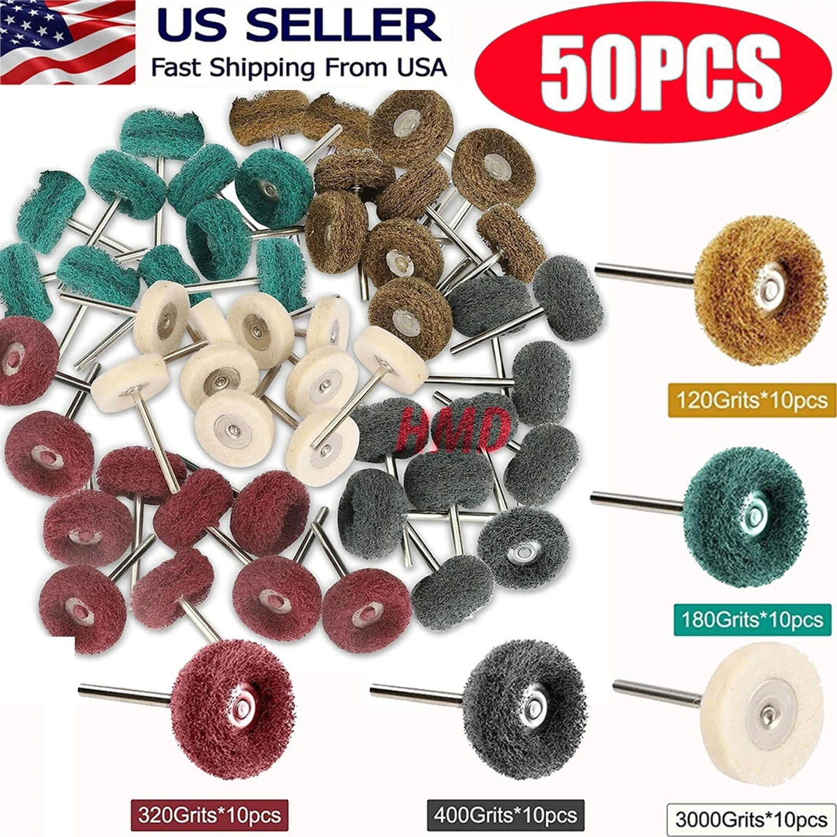 50 Metal Polishing Buffing Wheel Burr Kit Rotary Tool Accessories Set For  Dremel