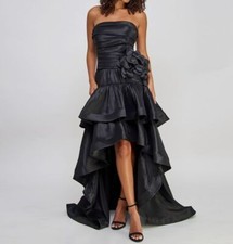 City Studio Juniors' Women's Black Taffeta Rosette Strapless Dress Size 9-10