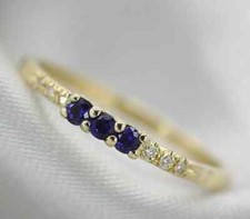 2Ct Round Cut Lab Created Blue Sapphire Wedding Band Ring 14K Yellow Gold Plated