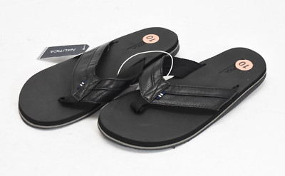 Nautica Clarkson 2 Flip Flop Faux Leather Upper Thong Black Slip On Mens Size 10