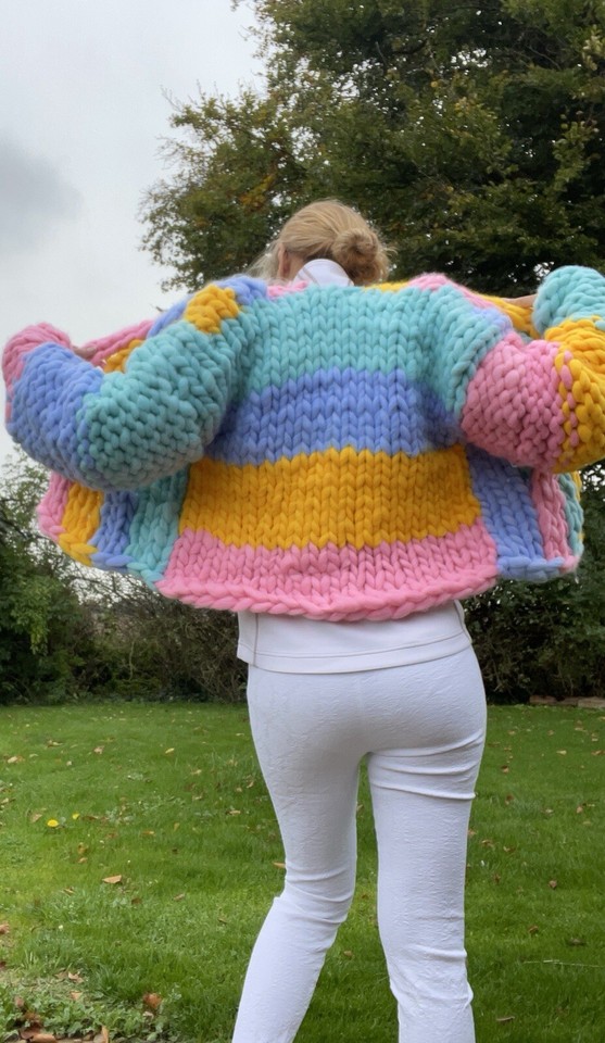 Chunky Oversized Handmade Hand Knit Bulky Thick Wool Jacket Cardigan M