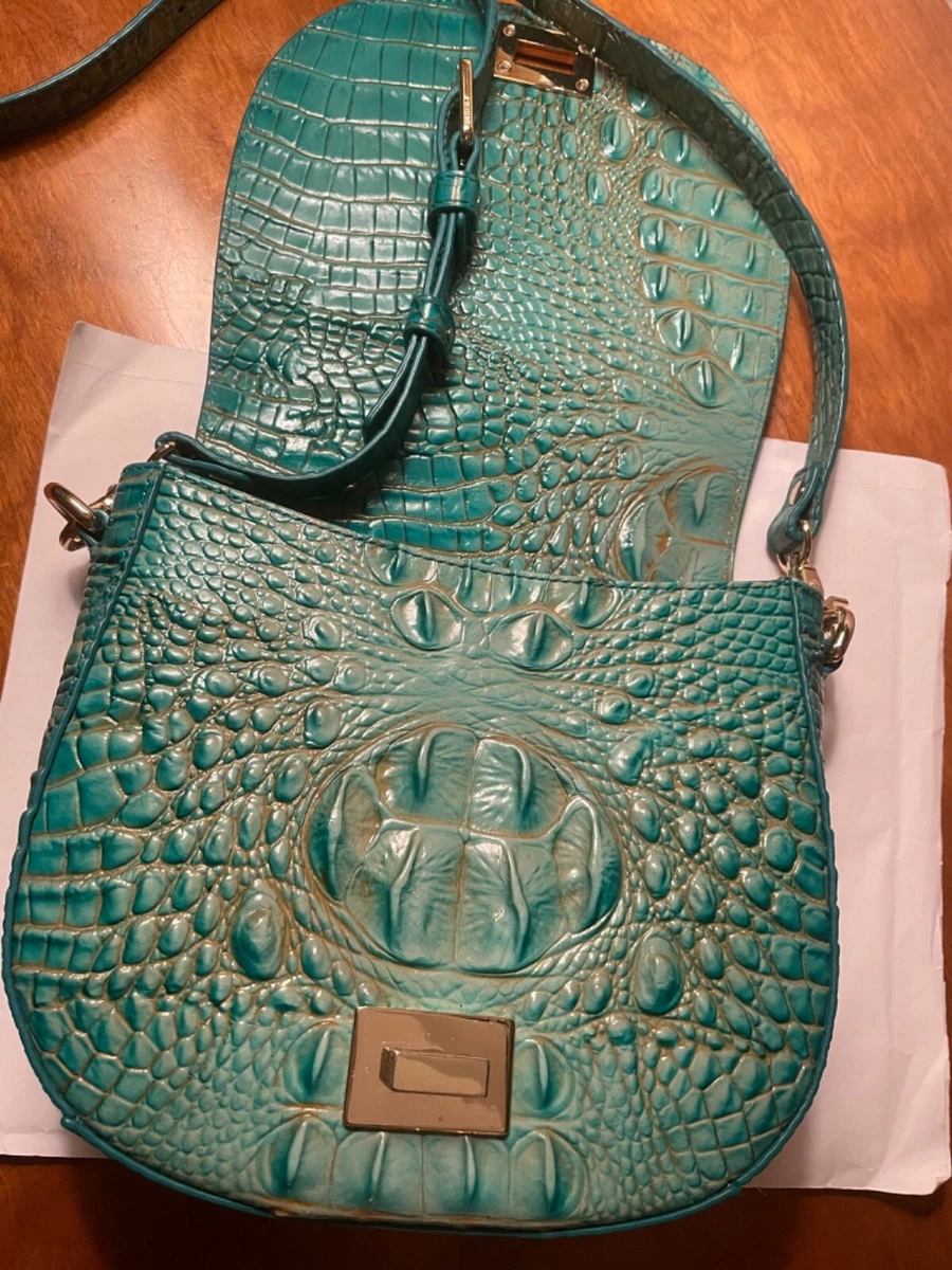 TURQUOISE Brahmin MINI SONNY Green Orange CROC Flap SADDLE BAG
