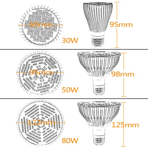 E27 30W/50W/80W LED Grow Light Full Spectrum Lamp Indoor Medical Flower Plants - Bild 3 von 23