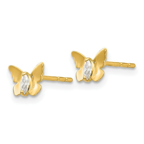 Pendientes de poste de bebé mariposa Madi K circonita cúbica de oro amarillo real de 14kt - Imagen 2 de 5